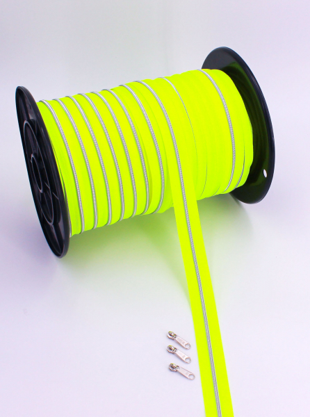 Endlosreißverschluss metallisiert schmal neongelb/silber (1m)